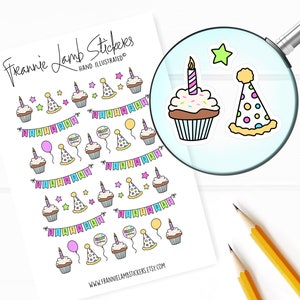 Birthday Planner Stickers, Cute Birthday Stickers, Birthday Reminder Stickers for Calendars, Planners, Scrapbooks, Crafts and more