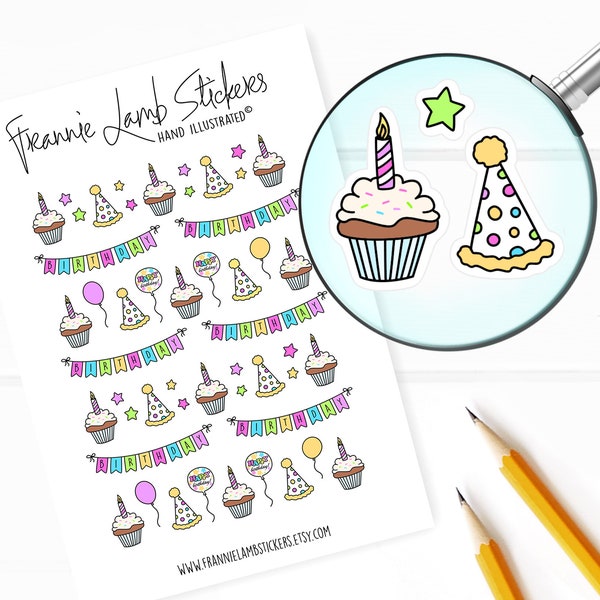 Birthday Planner Stickers, Cute Birthday Stickers, Birthday Reminder Stickers for Calendars, Planners, Scrapbooks, Crafts and more