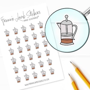 French Press Sticker (je 1/2"), Coffee Lover Sticker für Kalender, Planer, Scrapbooks, Bastelarbeiten und mehr