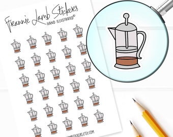 French Press Stickers (1/2" each), Coffee Lover Stickers for Calendars, Planners, Scrapbooks, Crafts and more