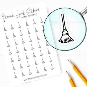 42 Clear Planner Stickers (1/2&quot; each), Broom Stickers, Chore and Cleaning Stickers for Planners, Calendars and more