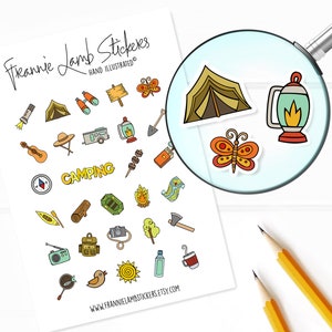 Adesivos de acampamento (1/2 "cada), adesivos de planejador, adesivos sazonais para calendários, planejadores, álbuns de recortes, artesanato e muito mais