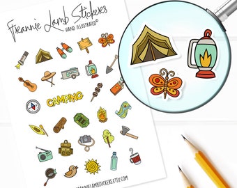 Camping Stickers (1/2" each), Planner Stickers, Seasonal Stickers for Calendars, Planners, Scrapbooks, Crafts and more