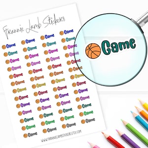 Pegatinas para planificador de juegos de baloncesto, pegatinas deportivas, 52 etiquetas para planificadores, calendarios y más, opciones de color y papel disponibles