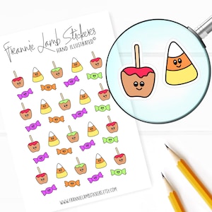 Halloween Treat Stickers (1/2" each), Seasonal Planner Stickers, Candy Stickers, Seasonal Stickers for Calendars, Planners and more