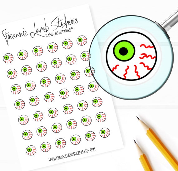 42 Clear Planner Stickers (1/2 each), Eyeball Stickers, Halloween Stickers  for Planners, Calendars and more