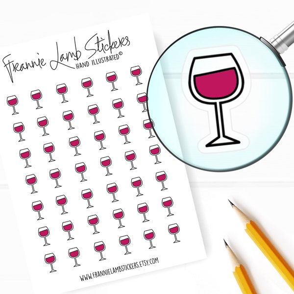 42 Clear Planner Stickers (1/2" each), Red Wine Stickers, Drink and Wine Stickers for Planners and Calendars and more