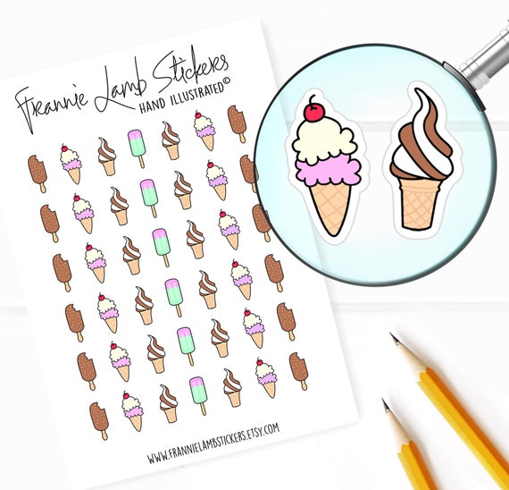 Ice Cream Stickers (1/2" each), Planner Stickers, Food and Dessert Stickers for Calendars, Planners, Scrapbooks, Crafts and more