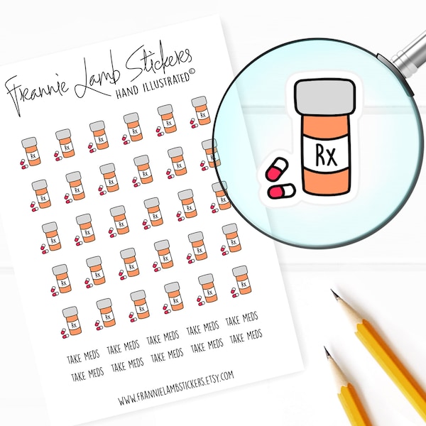 Prescription Medication Stickers (1/2" each), Medication Reminder Stickers for Calendars, Planners, Scrapbooks, Crafts and more