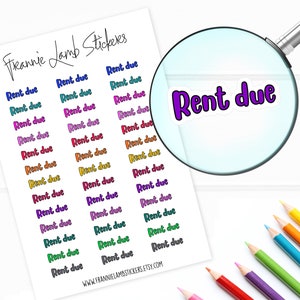 Rent Due Stickers/Labels für Planer, Kalender & Ordner, Wahlweise Clear Matte oder White Matte Stickerpapier