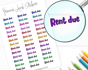 Rent Due Stickers/Labels for Planners, Calendars & Folders, Choice of Clear Matte or White Matte Sticker Paper