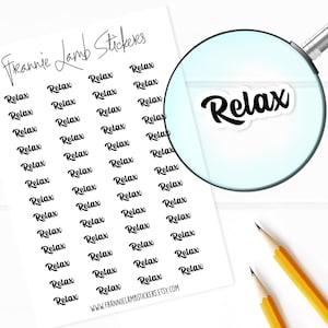 Relax Stickers, 52 Labels for Planners, Calendars and More, Color and Paper Options Available