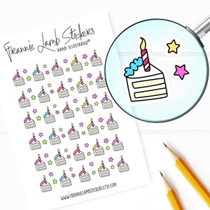 Birthday Cake Planner Stickers, Birthday Reminder Stickers, Cake Stickers for Calendars, Planners, Scrapbooks, Crafts and more