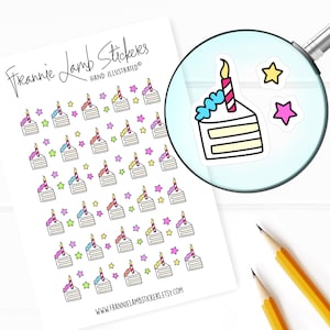 Adesivos para planejador de bolo de aniversário, adesivos para lembretes de aniversário, adesivos para bolo para calendários, planejadores, álbuns de recortes, artesanato e muito mais