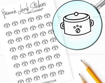 42 Clear Planner Stickers (1/2" each), Crockpot Stickers, Food and Meal Plan Stickers for Planners, Calendars and more