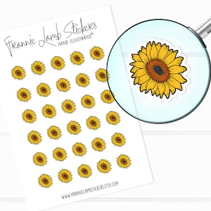 Stickers tournesol (1/2 po. chacun), stickers pour agenda, stickers printaniers, stickers saisonniers pour calendriers, agendas, albums de coupures, travaux manuels, etc.
