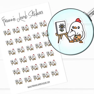 Lindas pegatinas de pollo pintor (1/2" cada una), lindas pegatinas de personajes para calendarios, planificadores, álbumes de recortes, manualidades y más