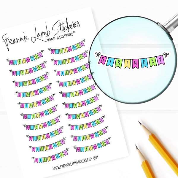 Birthday Banner Stickers, Birthday Planner Stickers, Birthday Reminder Stickers for Planners, Calendars, Scrapbooks, Crafts and more