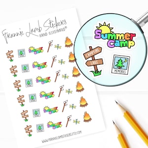 Pegatinas de campamento de verano (1/2" cada una), pegatinas de planificador, pegatinas de verano, pegatinas de temporada para calendarios, planificadores, álbumes de recortes, manualidades y más