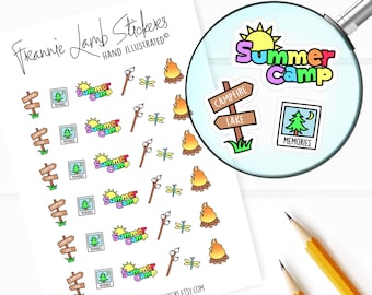 Summer Camp Stickers (1/2" each), Planner Stickers, Summer Stickers, Seasonal Stickers for Calendars, Planners, Scrapbooks, Crafts and more