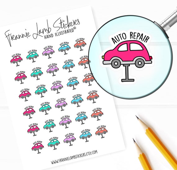 Car Repair Stickers (1/2" each), Planner Stickers, Chore Stickers for Calendars, Planners, Scrapbooks, Crafts and more