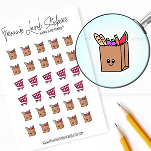 Grocery Shopping Stickers (1/2" each), Planner Stickers, Grocery Day Stickers for Calendars, Planners, Scrapbooks, Crafts and more
