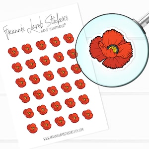 Stickers coquelicots (1/2 po. chacun), stickers pour agenda, stickers printaniers, stickers saisonniers pour calendriers, agendas, albums de coupures, travaux manuels, etc.