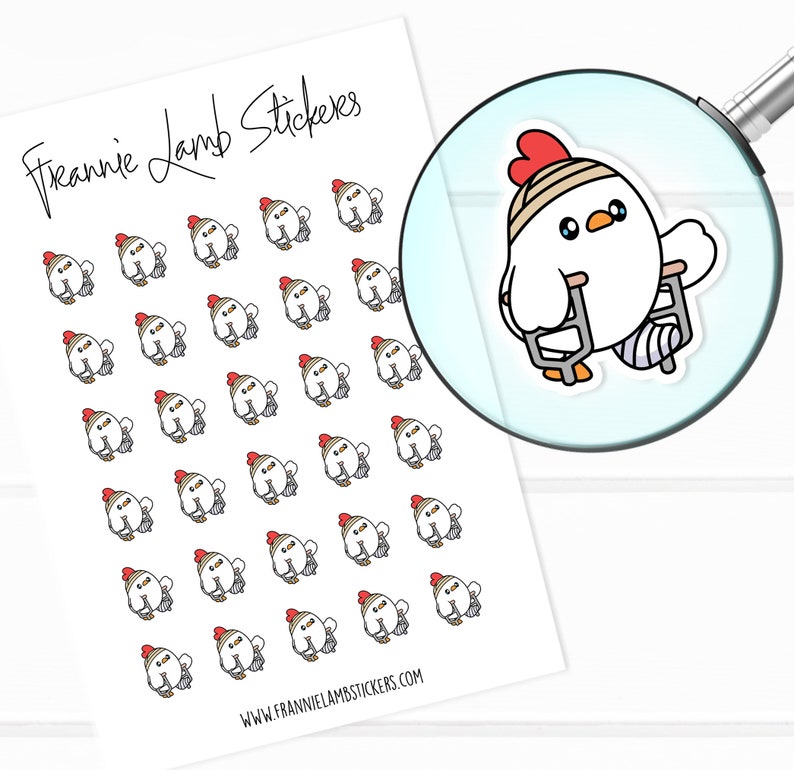 Cute Chicken on Crutches Stickers (1/2