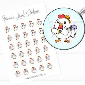 Leuke stickers kip schop (elk 1/2"), stickers tuinieren en bouwen voor kalenders, planners, plakboeken, knutselen en meer