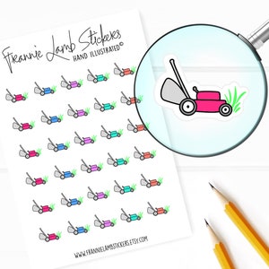 Lawn Mower Stickers (1/2&quot; each), Planner Stickers, Cleaning and Chore Stickers for Calendars, Planners, Scrapbooks, Crafts and more