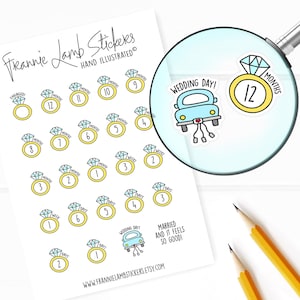 Wedding Countdown Stickers 1/2 each, Wedding Planner Stickers, Wedding Stickers for Calendars, Planners, Scrapbooks, Crafts and more image 1