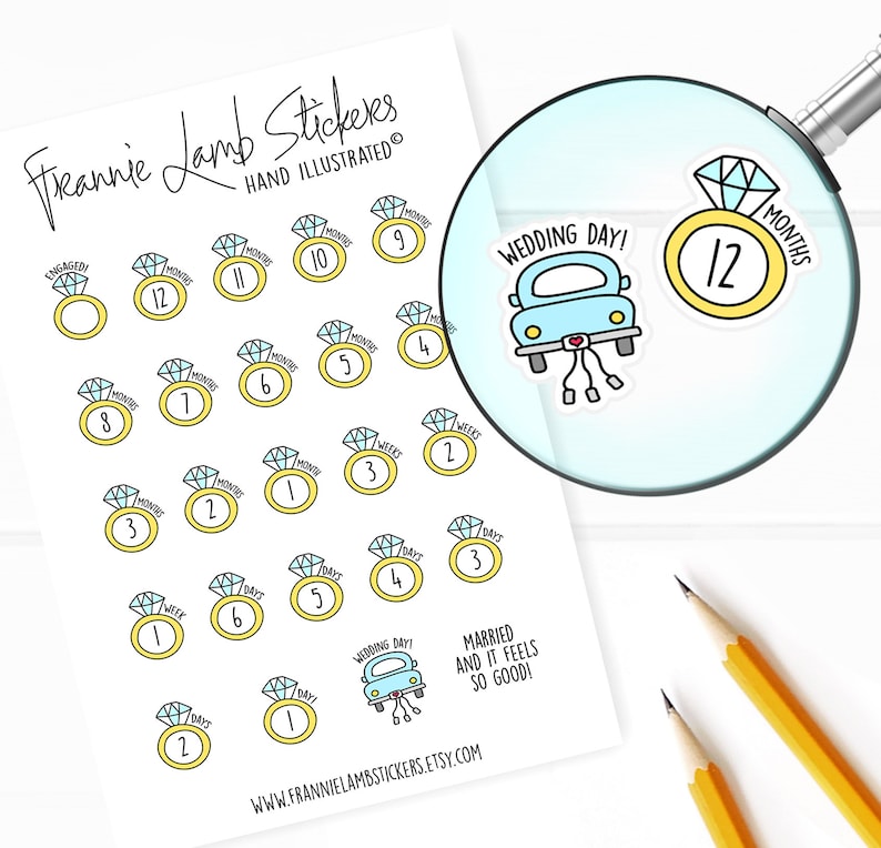 Wedding Countdown Stickers 1/2 each, Wedding Planner Stickers, Wedding Stickers for Calendars, Planners, Scrapbooks, Crafts and more image 1