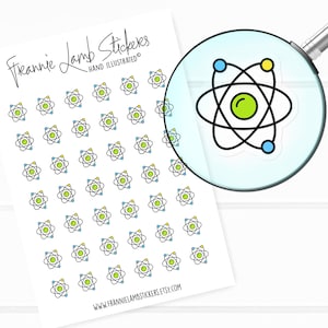 42 Clear Planner Stickers (1/2" each), Atom Stickers, Science Stickers for Planners, Calendars, Scrapbooks, Crafts and more