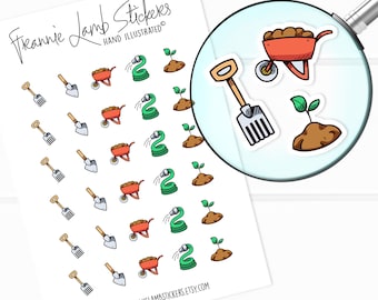 Tuinstickers (elk 1/2"), tuingereedschapplannerstickers, karweistickers voor kalenders, planners, plakboeken, handwerk, enz.