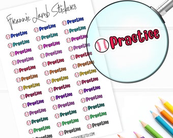 Baseball Practice Planner Stickers, Sports Stickers, 39 Labels for Planners, Calendars and More, Color and Paper Options Available