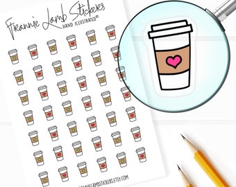 42 pegatinas transparentes para planificador (1/2" cada una), pegatinas de café para llevar, pegatinas de café y bebidas para planificadores y calendarios y más
