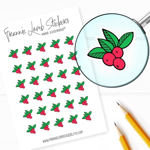 Cranberry Stickers (1/2" each), Seasonal Planner Stickers, Holiday and Winter Stickers for Planners, Calendars, Scrapbooks, Crafts and more