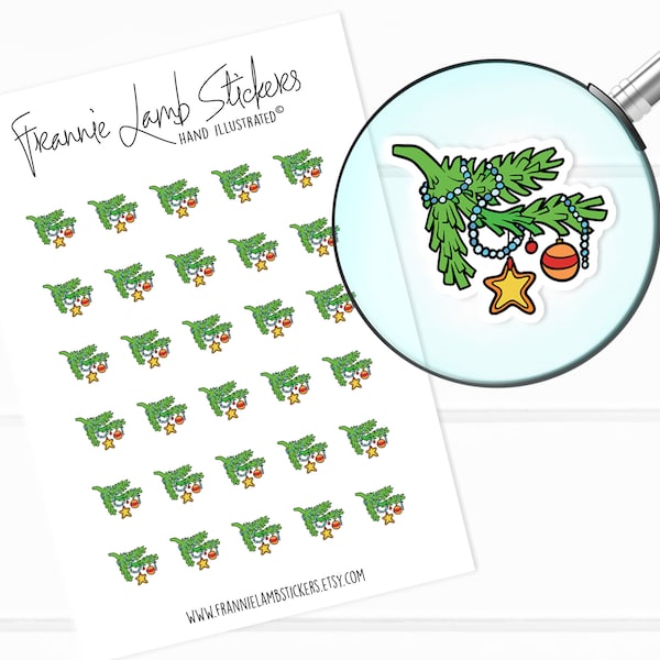 Christmas Tree Branch Stickers (1/2" each), Christmas Stickers, Holiday Stickers for Calendars, Planners and more