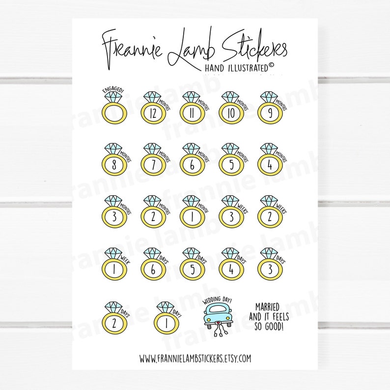 Wedding Countdown Stickers 1/2 each, Wedding Planner Stickers, Wedding Stickers for Calendars, Planners, Scrapbooks, Crafts and more image 2