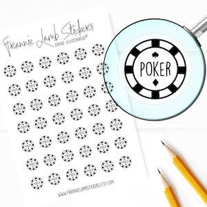 42 Clear Planner Stickers (1/2&quot; each), Poker Stickers, Game and Hobby Stickers for Planners, Calendars and more