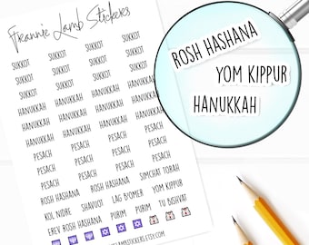 Jewish Holiday Planner Stickers, Holiday Reminder Labels for Planners, Calendars and More, Paper Options Available