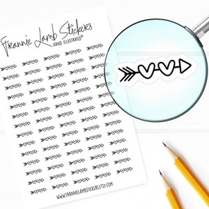 70 Clear Planner Stickers (1/2" each), Arrow Stickers, Heart Arrow Stickers for Planners and Calendars and more