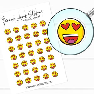 Heart Eyes Emoji Stickers (1/2&quot; each), Planner Stickers, Emoticon and Mood Stickers for Calendars, Planners, Scrapbooks, Crafts and more