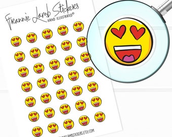 Heart Eyes Emoji Stickers (1/2" each), Planner Stickers, Emoticon and Mood Stickers for Calendars, Planners, Scrapbooks, Crafts and more