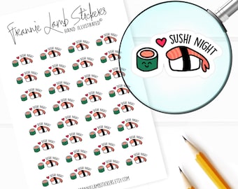 Sushi Stickers (1/2&quot; each), Sushi Planner Stickers, Food and Drink Stickers for Calendars, Planners, Scrapbooks, Crafts and more