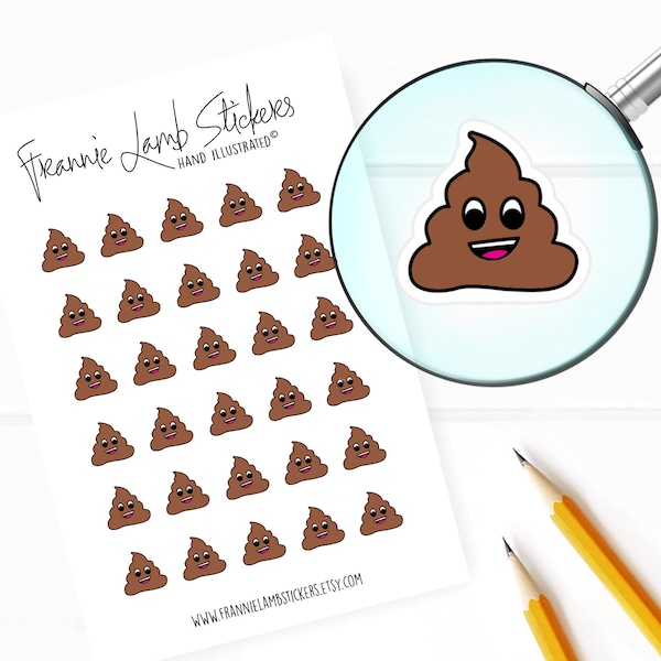 Poop Emoji Stickers (1/2" each), Planner Stickers, Poop Emoji Stickers for Calendars, Planners, Scrapbooks, Crafts and more