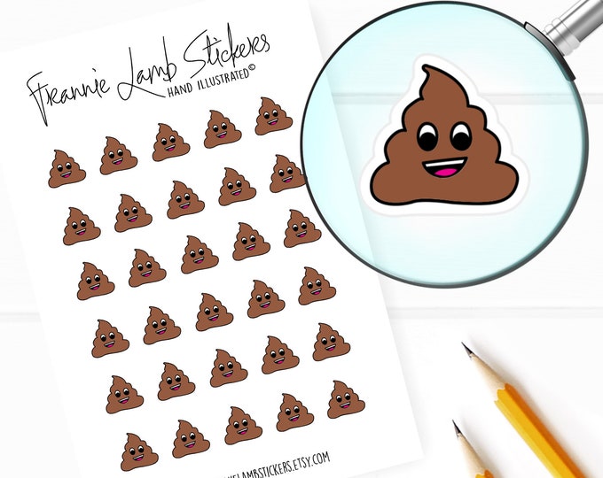 Poop Emoji Stickers 1/2 Each, Planner Stickers, Poop Emoji Stickers for