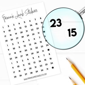 Number Planner Stickers, Calendar Stickers, Round Stickers, Color and Paper Options Available, 96 Stickers Per Sheet