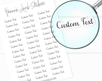 Pegatinas de texto personalizadas, etiquetas personalizadas, pegatinas de palabras personalizadas para agendas, calendarios y más. Opciones de color y papel disponibles.