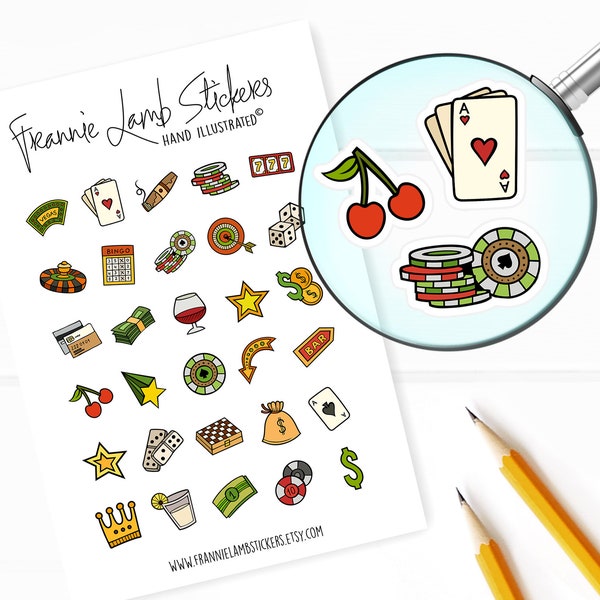 Vegas Stickers (1/2" each), Planner Stickers, Vegas and Casino Stickers for Calendars, Planners and more